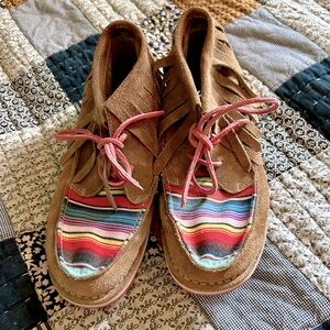 Fringe Leather and Multicolor Serape Shoes